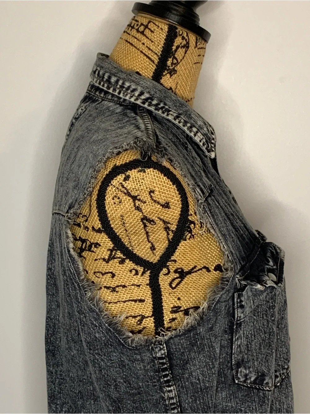 Carmar Black Acid Wash Distressed Denim Button-up Sleeveless Vest